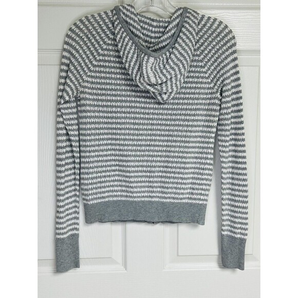 Caslon Full Zip Hoodie Sweatshirt Women's XS White Gray Stripe Sheer Cotton - Picture 2 of 6